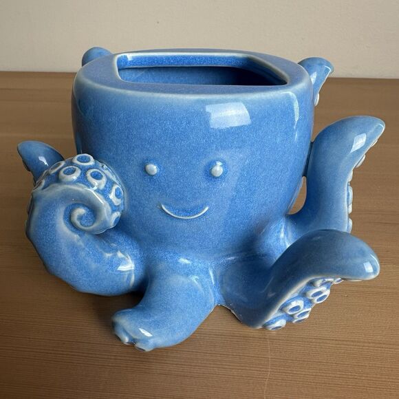 Bath & Body Works Octopus Ceramic Foaming Hand Soap Holder Bathroom Blue Smiling - Picture 1 of 9